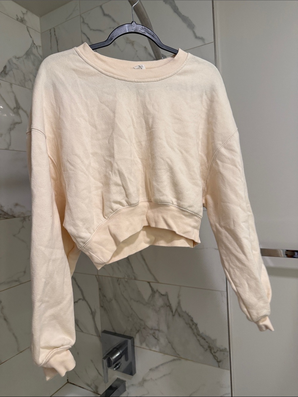 Urban Outfitters Ivory Quilted Cropped Sweatshirt